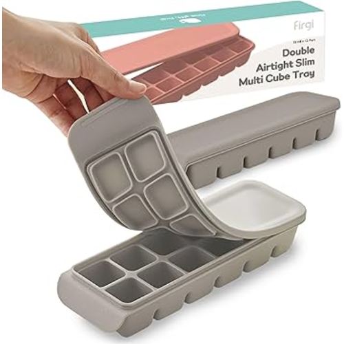 Silicone Ice Cube Freezer Tray with Lid, 100% Food-Grade Platinum Silicone,Leak Resistance & Dishwasher Safe for Baby Food Prep,Breast Milk,Purees - Korean Made (Gray 0.5 oz/12 Sections)