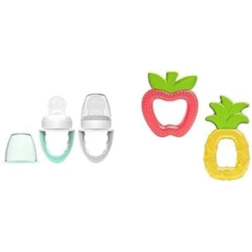 Dr. Brown's Fresh First Silicone Feeder, Mint & Grey, 2 Count AquaCool Water-Filled Baby Teether, Cools Massages Sore Gums, BPA Free, Pineapple and