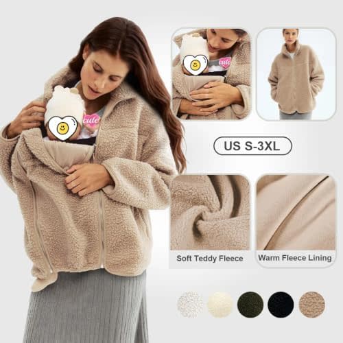Women's Fleece Zip Up Maternity Jacket Fall Winter Coat Mom Cozy Thicken Sweatshirt Jacket Clothing, Khaki, L