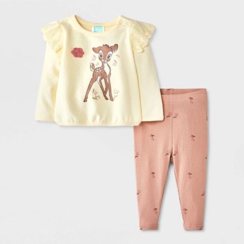 Disney Baby Girls' 2pc Disney Bambi Sweatshirt and Legging Pants Set - Beige 3-6M