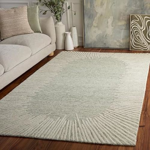 SAFAVIEH Abstract Collection Area Rug - 6' x 9', Sage & Ivory, Handmade Wool, Ideal for Living Room, Bedroom, Dining Room (ABT478W-6)
