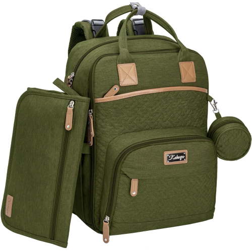 KABAQOO Multifunctional Newborn Baby Diaper Bag Backpack, Waterproof, Portable Changing Station, Green
