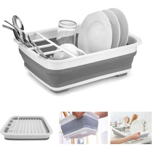 Collapsible Dish Drying Rack, Ergonomical User Friendly Design, Easy Transport Rolled Rim, Compact Portable Dish Rack for Kitchen RV Campers Storage