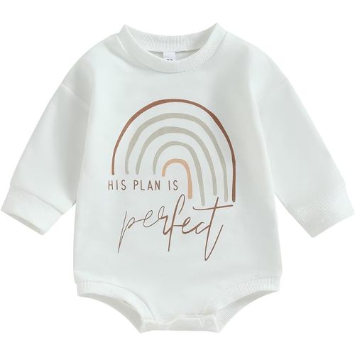 Infant Baby Girl Boy Sweatshirt Bubble Romper Long Sleeve Letter Rainbow Jumpsuit 1Pc Fall Spring Summer Outfit - Rainbow-white - 0-3 Months