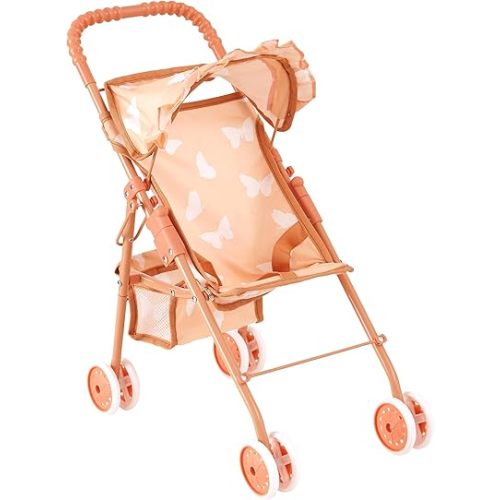My First Baby Doll Stroller for Toddlers 3 Year Old Girls, Little Kids | Folding Baby Stroller for Dolls, Toy Stroller for Baby Dolls with Bottom Storage Basket, Foldable Frame, Canopy, Seatbelt