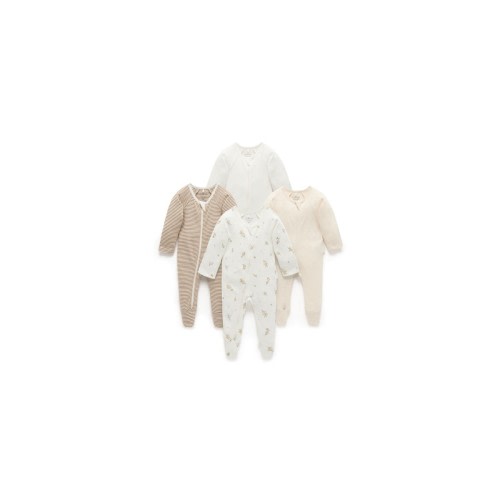 Purebaby Zip Growsuit 4 Pack Wattle Bee | Baby Bunting AU