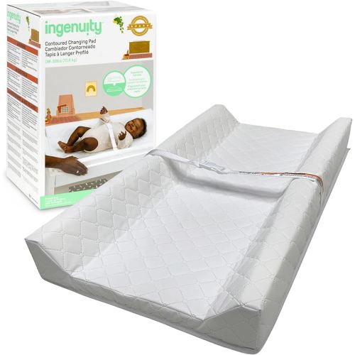 Ingenuity Contoured Changing Pad – Includes Waterproof Changing Liner and Safety Fastening Strap with Quick-Release Buckle