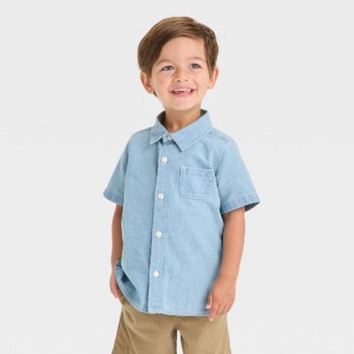 OshKosh B'gosh Toddler Boys' Short Sleeve Chambray Shirt - Blue 4T