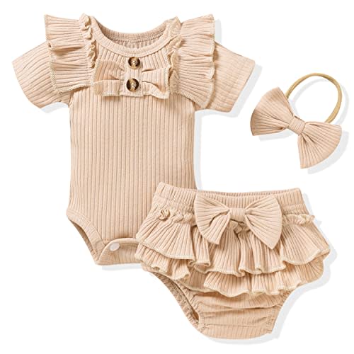 Aalizzwell Baby Girls Short Sleeve Bodysuit Bloomer Shorts Ribbed Outfits