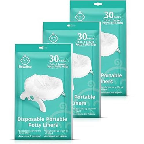 Newnice 90 Packs Disposable Potty Liners With 200ML Absorbent Pads, Travel Refill Bags Compatible With OXO Tot 2-in-1 Go Potty, Training Liners Fit Most Chairs for Kids, Toddlers
