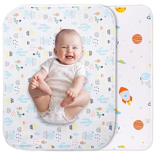 Baby Changing Pad Changing Table Pads Waterproof Large Size 37.5x27.5 Inch Portable Diaper Changing mat Liners Reusable Washable Mattress Protector for Girls & Boys 2 Pack