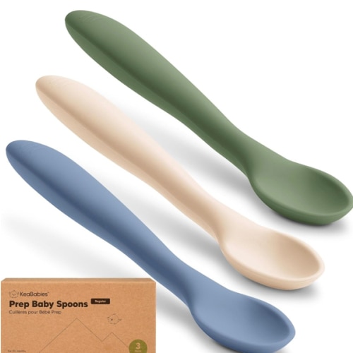 KeaBabies Silicone Baby Spoons, Self Feeding 6-12 months - 3-Pack Baby Weaning Eating Utensils, Toddler First Food Training Spoon, Infant, Kids Feeding Supplies Essential Set, Dishwasher-safe (Slate)
