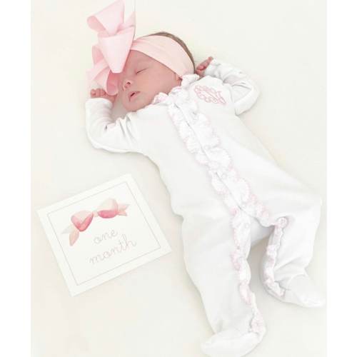 Baby girl coming home outfit, Ruffle footie romper, Personalized Baby gift, Monogrammed sleeper, pima cotton, newborn pictures, shower