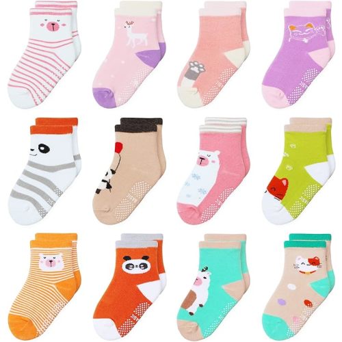Toddler Non Slip Grip Crew Socks for 1-7 Years Baby Kids Boys Girls