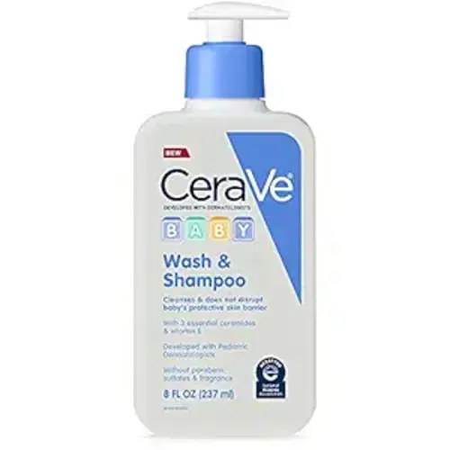 CeraVe Baby Wash & Shampoo, Fragrance, Paraben, & Sulfate Free Shampoo for Tear-Free Baby Bath Time, 8 Ounce