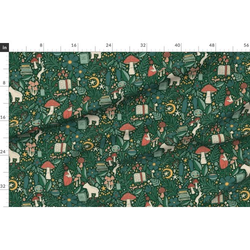 Fabric in Whimsical Woodland Forest Friends Library - green - large