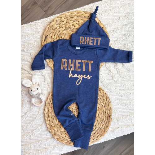 Custom Baby boy coming home outfit, Personalized newborn hospital outfit, name sleeper, boy romper hat set, boy baby shower gift, footies