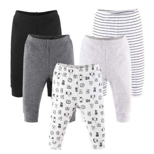 The Peanutshell Baby Boy or Baby Girl Pants Set, 5 Pack, Grey Safari Animals