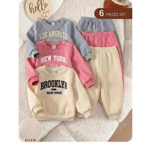 6pcs Newborn Baby Girl Vintage Letter Pattern Knit Soft Crew Neck Long Sleeve Pullover Sweatshirt And Elastic Waist Jogger Winter Pants Set | SHEIN USA