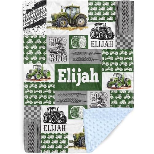 Personalized Baby Blanket for Boys, Personalized Baby Gifts, Custom Name Baby Blanket, Plush and Cozy Blanket with Green Tractor Pattern, Baby Gifts for Newborn, Baby Boys Newborn Essentials