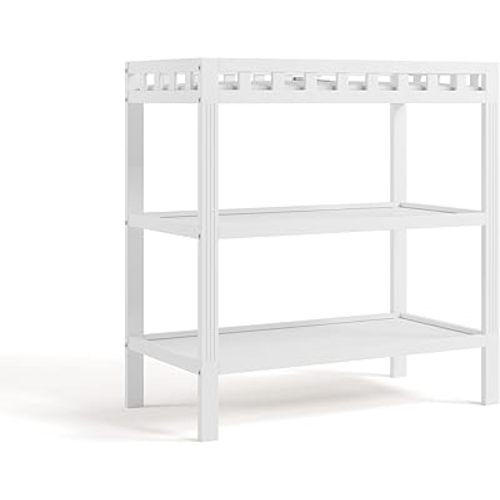 Storkcraft Morningside Changing Table (White) – GREENGUARD Gold Certified Baby Changing Table, Includes Waterproof Diaper Changing Pad, Easy 30-Minute Assembly, 2 Open Shelves for Storage