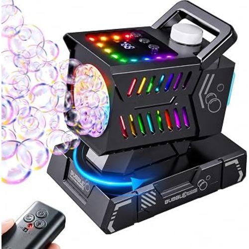 SHCKE Bubble Machine with Remote Control, Auto Rotation & 11 RGB Lights