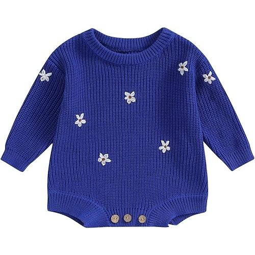 SAYOO Baby Sweater Romper Toddler Girl Oversize Embroidery Knit Pullover Sweater Warm Sweatshirt Romper Fall Winter Clothes