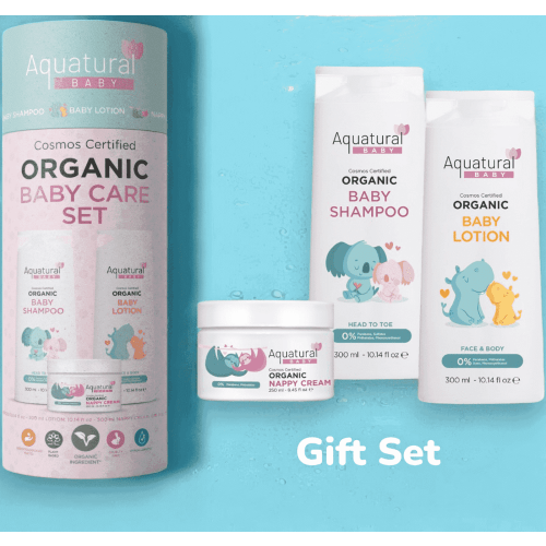 Aquatural Organic Baby Bath Set with Baby Shampoo, Baby Lotion and Diaper Rash Cream, 3 Piece Set
