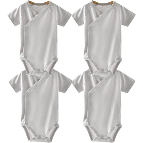 Baby Boys Girls Short Sleeves Kimono Clothes Cotton Baby Side-Snap Bodysuit Pack of Baby Layette Set