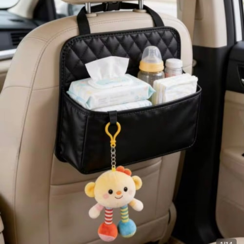 Baby Car Seat Back Hanging Storage Bag, Multi-Pocket PU Leather Stroller Back Hanging Organizer, Travel Diaper Bottle Tissue Storage Bag, Children's Travel Accessories | SHEIN USA