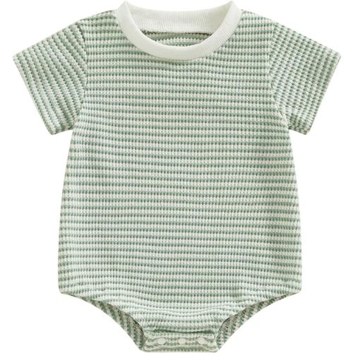 Newborn Baby Girl Boy Clothes Short Sleeve Stripe Bubble Romper Waffle Bodysuit Tshirt Cute Summer Outfit