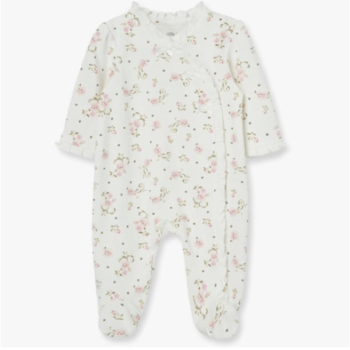 Little Me Clothes for Baby Girls 100% Cotton Scratch-Free Tag Footed One-Piece Romper and Hat Sleeper Set
