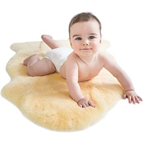 Woolino Sheepskin Luxuriously Soft Fluffy Rug for Bedroom, 100% Natural Australian Merino Wool Lambskin Baby Carpet - Flax