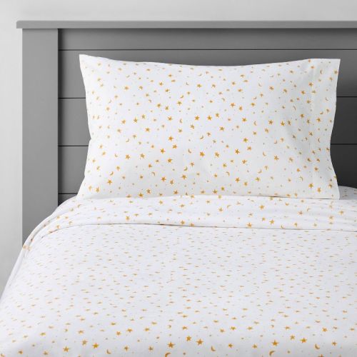 Twin Stars Cotton Kids' Sheet Set Yellow/White - Pillowfort™: Twin Size, 220 Thread Count, OEKO-TEX Certified