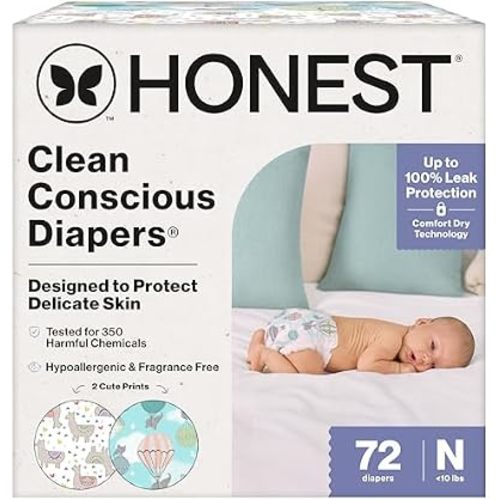 The Honest Company Daytime Diapers, All the Alpacas, Size Newborn, 72 Count
