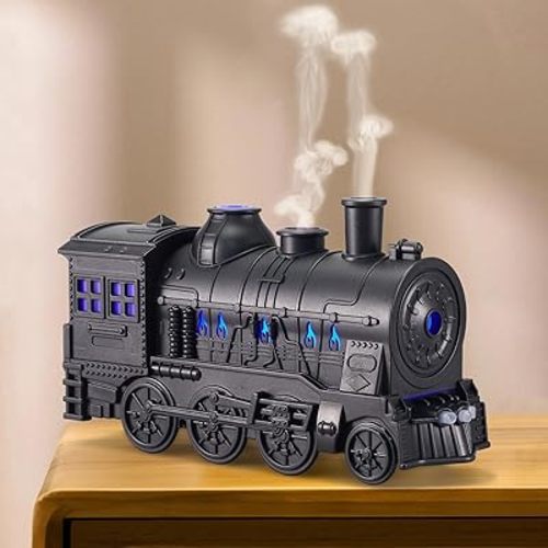 Humidifiers for Bedroom, Cool Quiet Steam Train Looking Mist Air Humidifier Diffuser for Home Baby Nursery & Plants and Auto Shut-off. (Black)