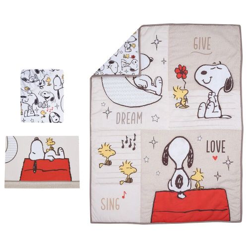 Lambs & Ivy Snoopy Love 3-Piece Crib Bedding Set in White