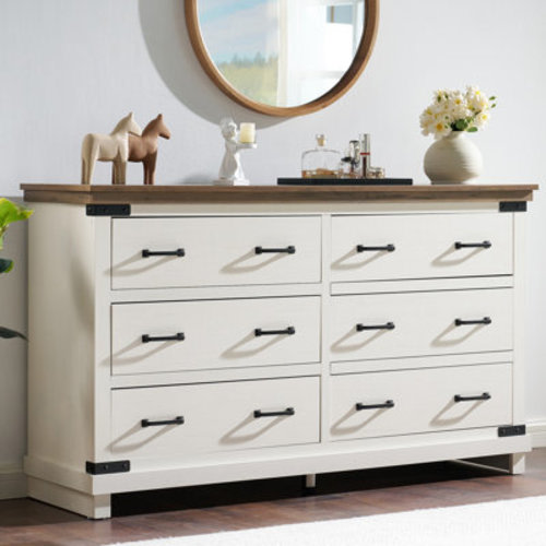 Gracie Oaks Quan Farmhouse 6 Drawers Dresser Chests For Bedroom, Wood Large Chest Of Drawers & Reviews | Wayfair