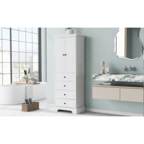 Practical Storage Cabinet with 2 Doors, 4 Drawers & Adjustable Shelf for Bathroom/Office | Wayfair