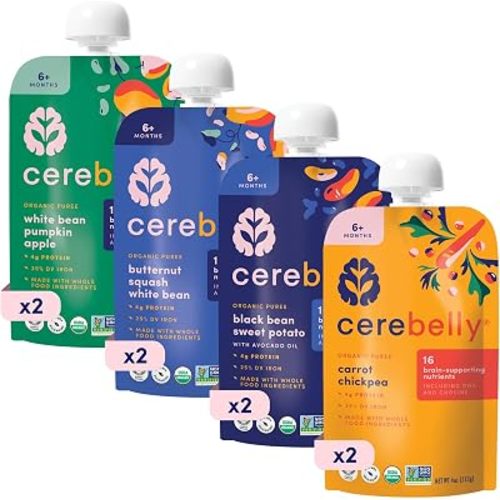Cerebelly Organic Baby Food Pouches, Veggie & Bean Variety Pack, Iron, 8ct