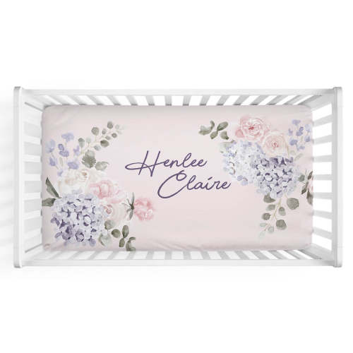 Henlee's Hydrangea Personalized Crib Sheet