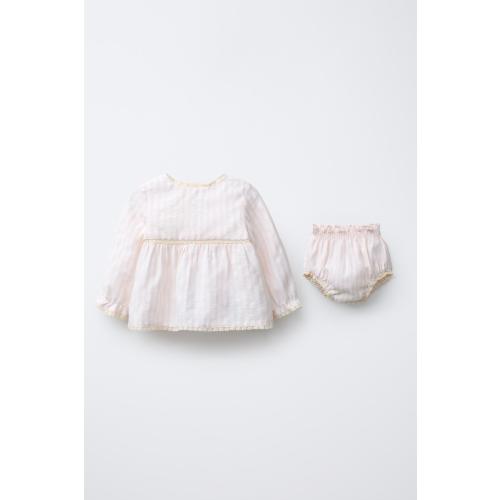 SEERSUCKER STRIPED LACE SHIRT AND SHORTS SET - Pale pink | ZARA United States