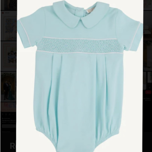 Smocked Bradford Bubble - Edisto Egg Blue with Worth Avenue White