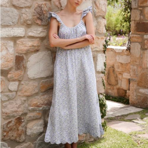 Indah Wing Nightie - Long - Floret Blue – Piyama USD