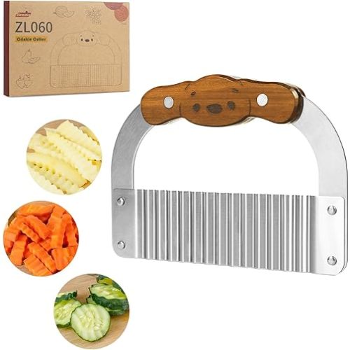 Crinkle Cutter Knife for Kids Slicer Veggies & Fruits with Safe Rounded Tip, Bear-Shape Wavy Cutter with Rosewood Handle & Japanese 420J2 Stainless Steel Blade