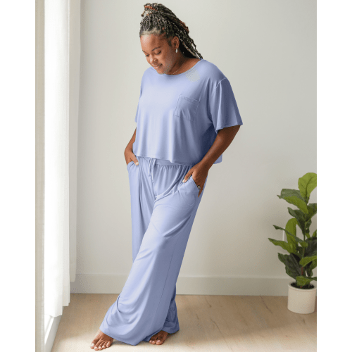 Aria Bamboo Casual Cropped Short Sleeve Top | Periwinkle - Kindred Bravely