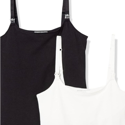 Amazon Essentials Women's Maternity Nursing Tops, Pregnancy Clothes with Adjustable Straps and Built-in Shelf Bra, Pack of 2