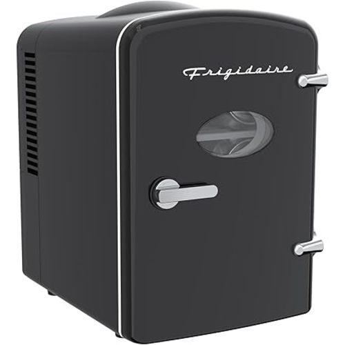 Frigidaire Retro Mini Personal Fridge Cooler, Holds up to 6 Cans, Portable for Car, Office, Bedroom, Dorm Room, or Cabin, AC and DC input, Black