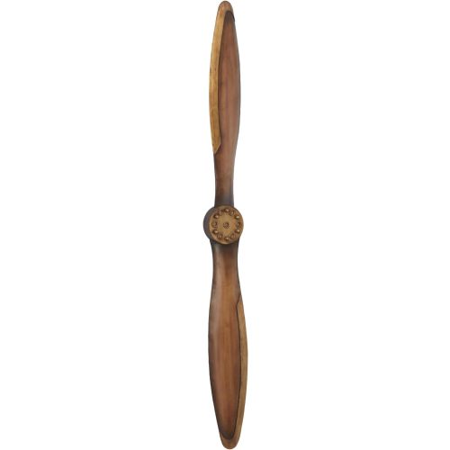 Deco 79 Metal Airplane Propeller Home Wall Decor Wood Inspired 2 Blade Wall Sculpture with Gold Aviation Detailing, Wall Art 5" x 2" x 56", Brown