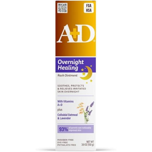 A+D Overnight Healing Diaper Rash Ointment - Soothes, Protects & Relieves Diaper Rash Overnight with Lavender & Colloidal Oatmeal - Healing Ointment for Red, Itchy, Irritated Skin - 3.6oz
